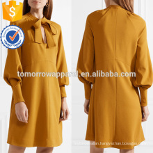New Fashion Pussy-Bow Long Sleeve Mustard Summer Daily Mini Dress Manufacture Wholesale Fashion Women Apparel (TA0003D)